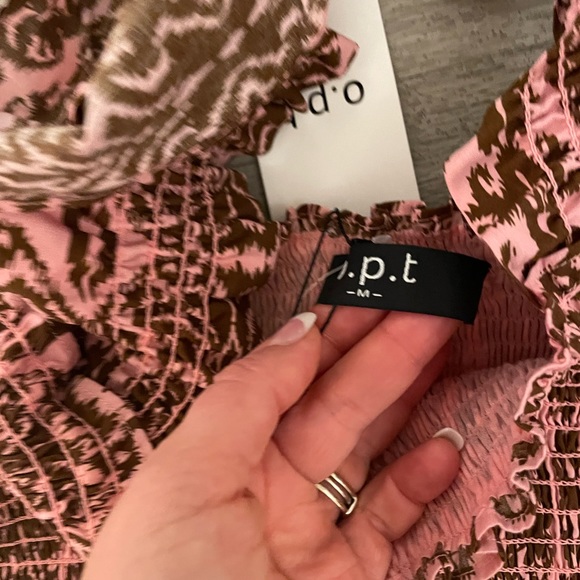 NWT O.P.T. Smocked top and maxi skirt set pink brown S/M - Picture 8 of 11